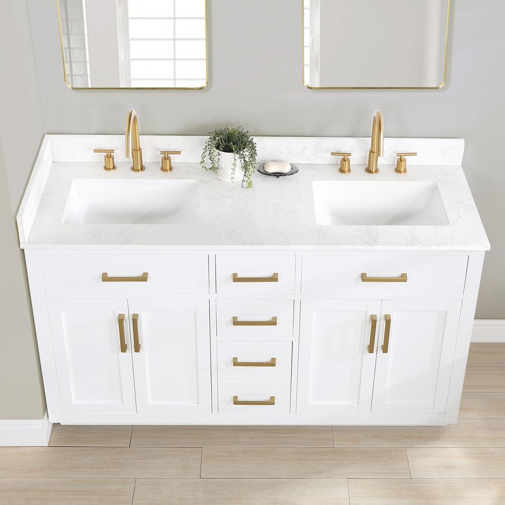 60" Double Bathroom Vanity in White with Mirror