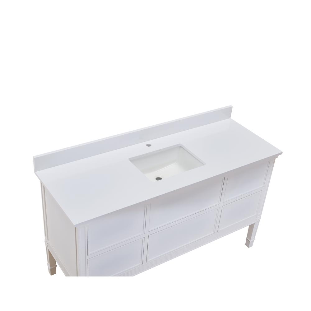 61 in. Composite Stone Vanity Top in Milano White with White Sink