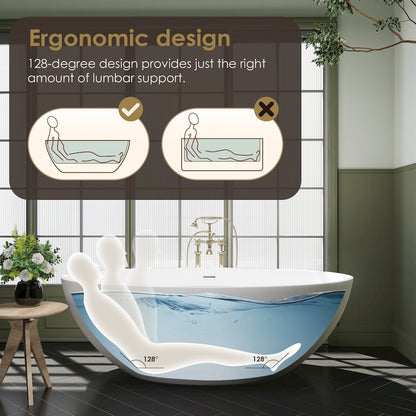 67" x 39" Solid Surface Soaking Bathtub in Matte White and Integrated Overflow