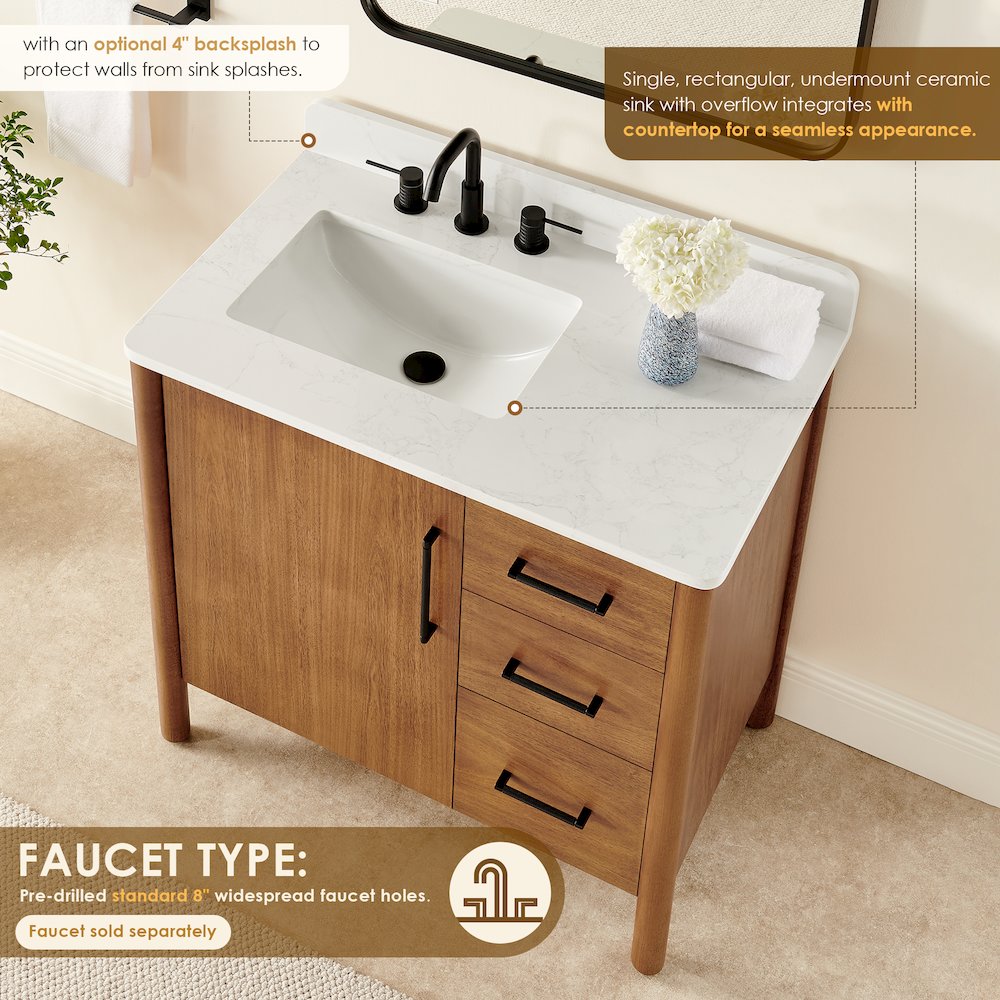 36" Single Bathroom Vanity in Mango Brown with Grain White