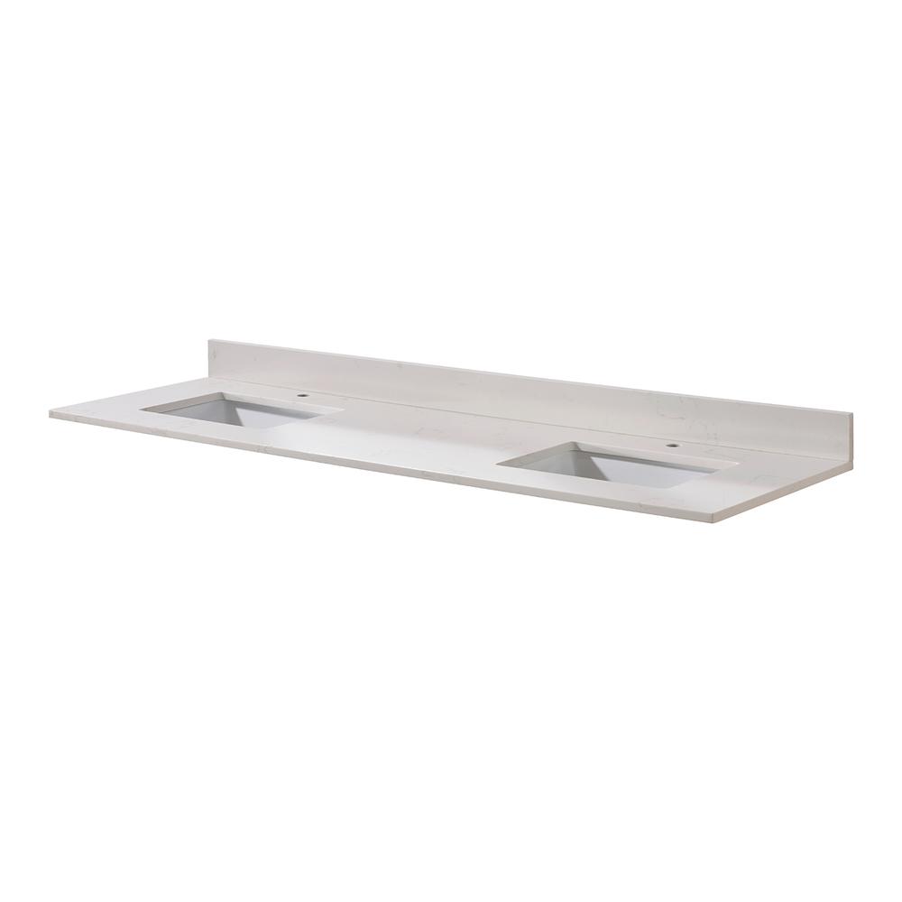 73 in. Composite Stone Vanity Top in Milano White with White Sink