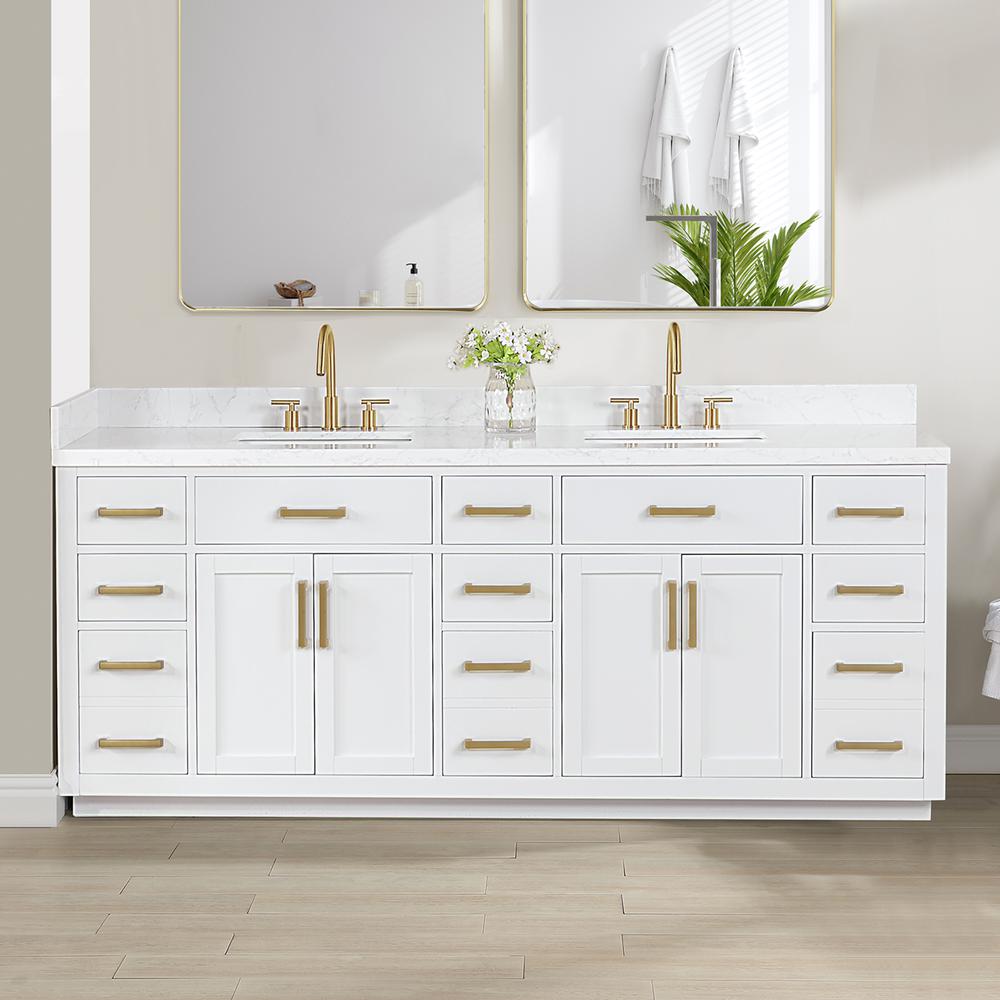 84" Double Bathroom Vanity in White without Mirror