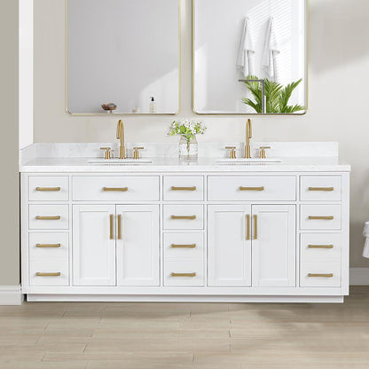 84" Double Bathroom Vanity in White without Mirror
