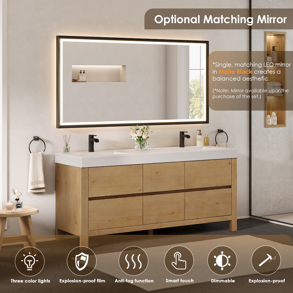 72" Double Bathroom Vanity in with White Artificial Stone Integrated Sink