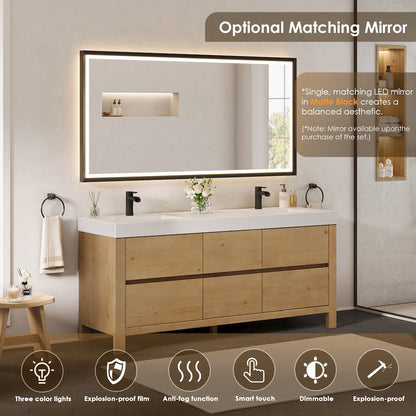 72" Double Bathroom Vanity in with White Artificial Stone Integrated Sink