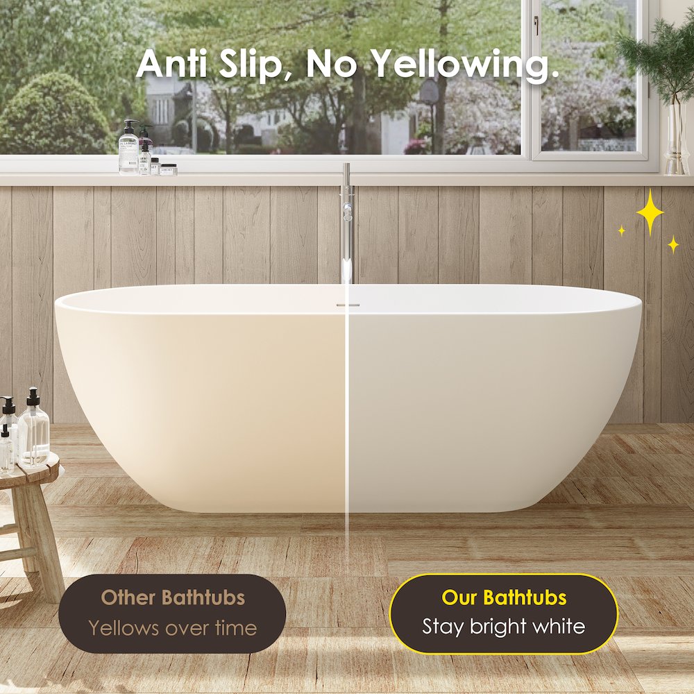 59" x 30" Solid Surface Soaking Bathtub and Integrated Overflow