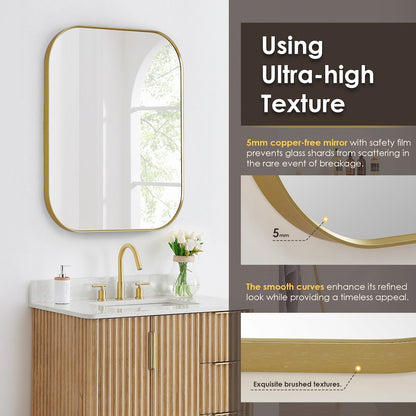 36x30" Rectangular Aluminum Framed in Brushed Gold Modern Bathroom Wall Mirror
