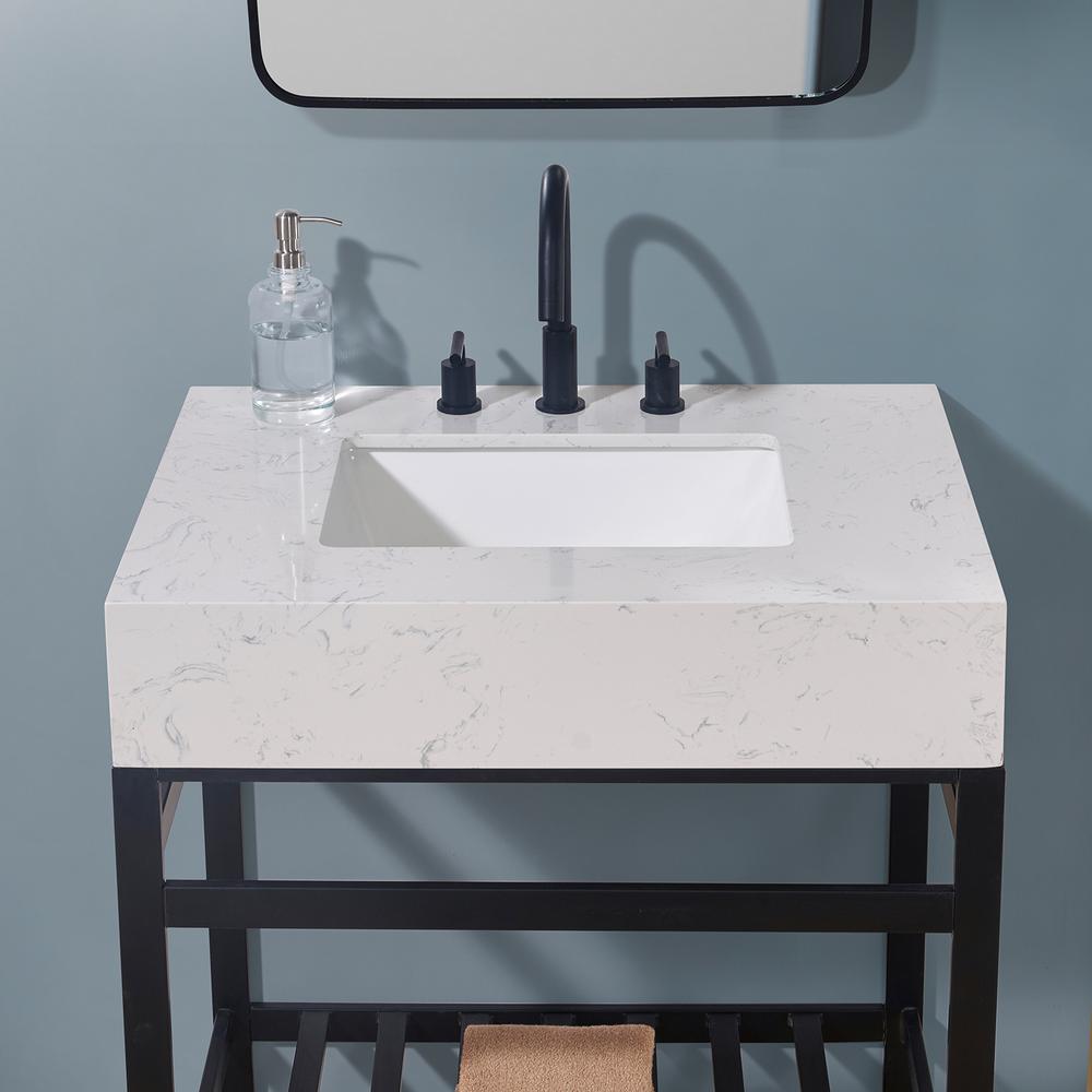 30. in Composite Stone Vanity Top in Aosta White Apron with White Sink