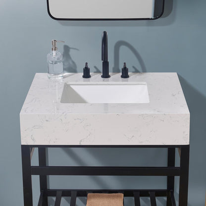 30. in Composite Stone Vanity Top in Aosta White Apron with White Sink