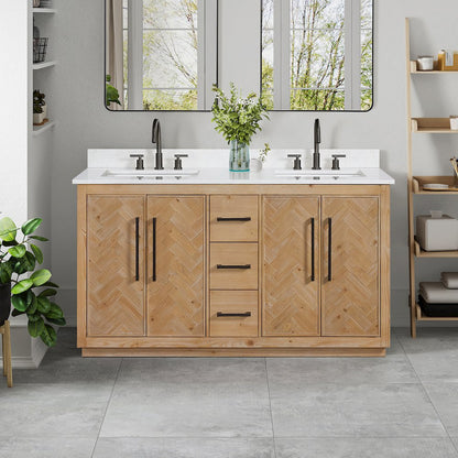 60" Double Bathroom Vanity Grain White Engineered Stone Countertop