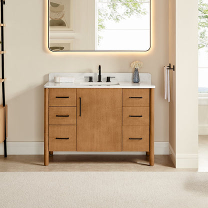 48" Single Bathroom Vanity in Mango Brown with Grain White