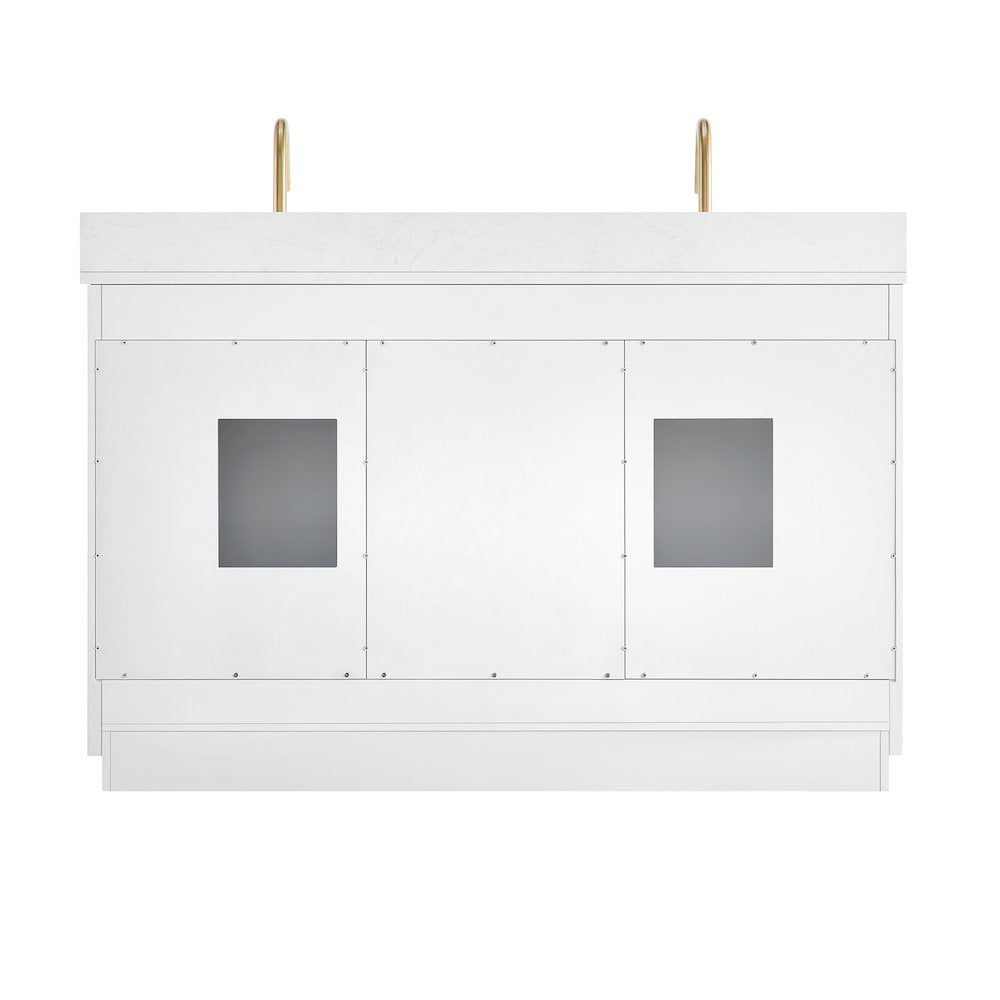 54" Double Bathroom Vanity in White with Grain White