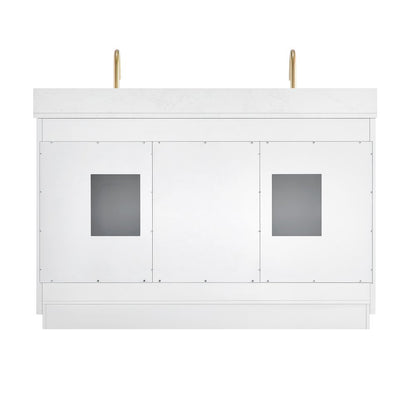54" Double Bathroom Vanity in White with Grain White