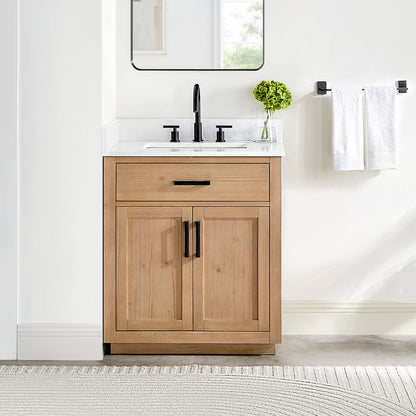 30" Single Bathroom Vanity in Light Brown with Grain White