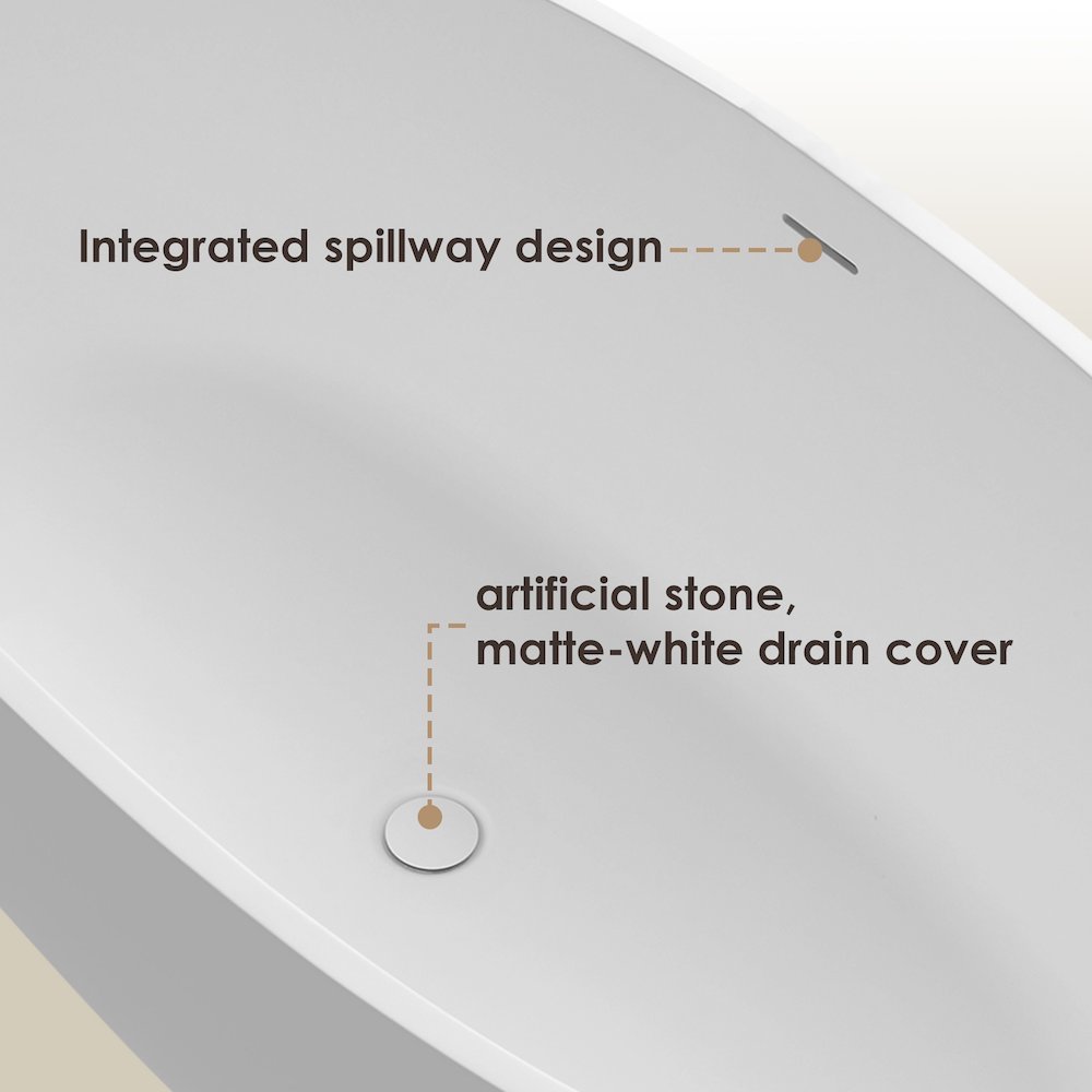 55" x 30" Solid Surface Soaking Bathtub and Integrated Overflow