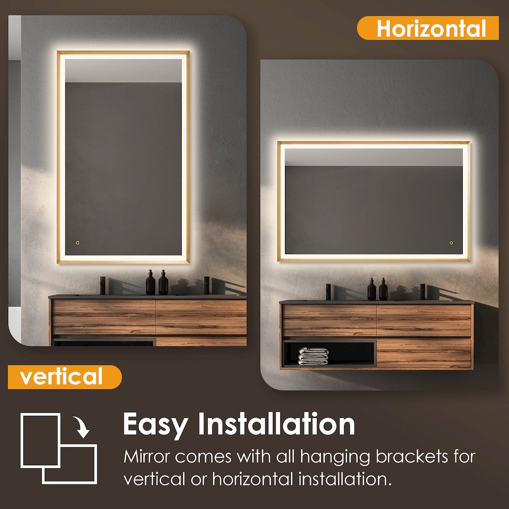 48"x30" Rectangular Wall Mirror in Brushed Gold Aluminum Framed