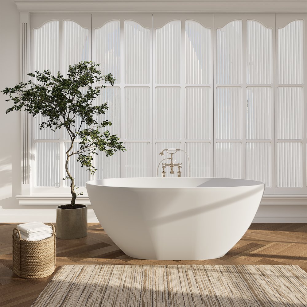 55" x 30" Solid Surface Soaking Bathtub and Integrated Overflow