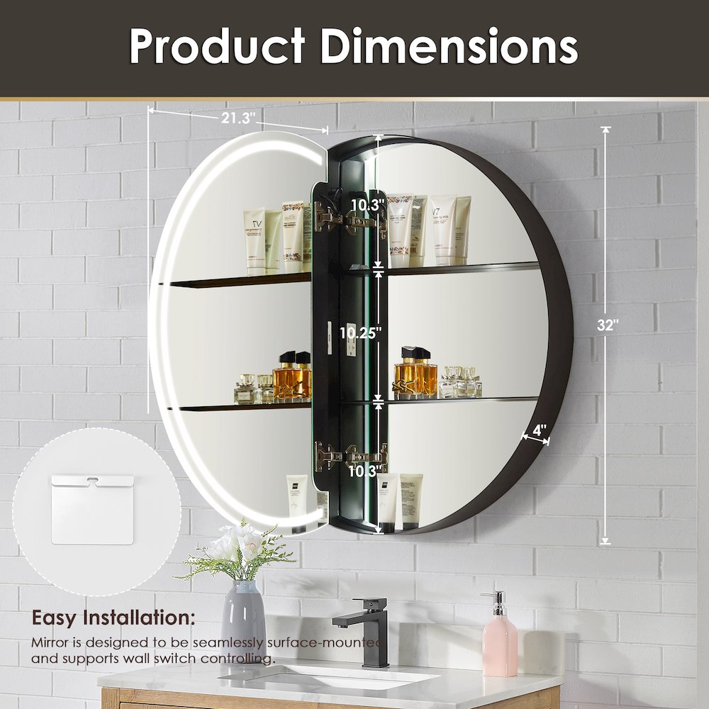 32x32" Round Frameless Surface-Mount Medicine Cabinet