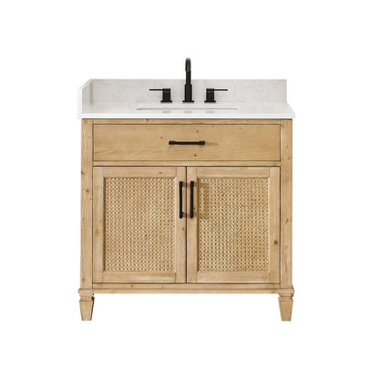 36" Single Bathroom Vanity in with Grain White Engineered Stone Countertop