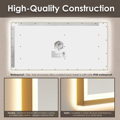 60"x30" Rectangular Wall Mirror in Brushed Gold Aluminum Framed