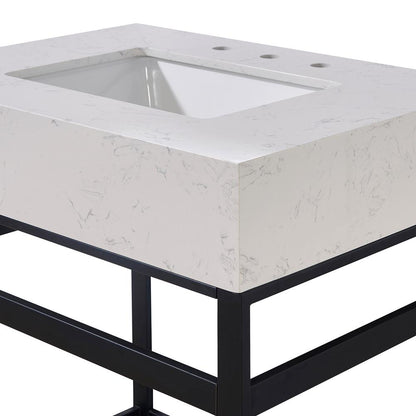 30. in Composite Stone Vanity Top in Aosta White Apron with White Sink