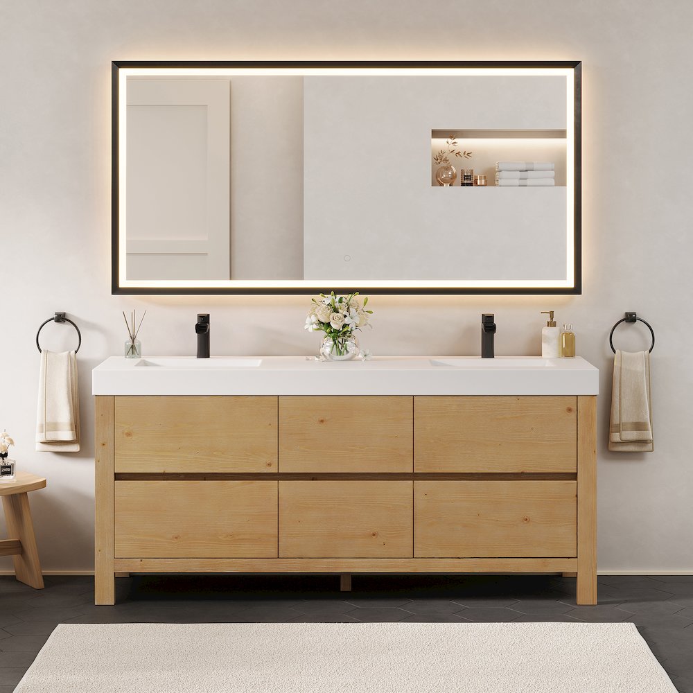72" Double Bathroom Vanity in with White Artificial Stone Integrated Sink