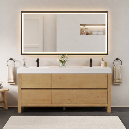 72" Double Bathroom Vanity in with White Artificial Stone Integrated Sink