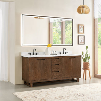 72" Double Bathroom Vanity in Brown Brushed Oak with Grain White