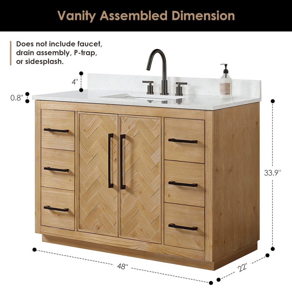 Bellavia 48" Single Bathroom Vanity Grain White Engineered Stone Countertop