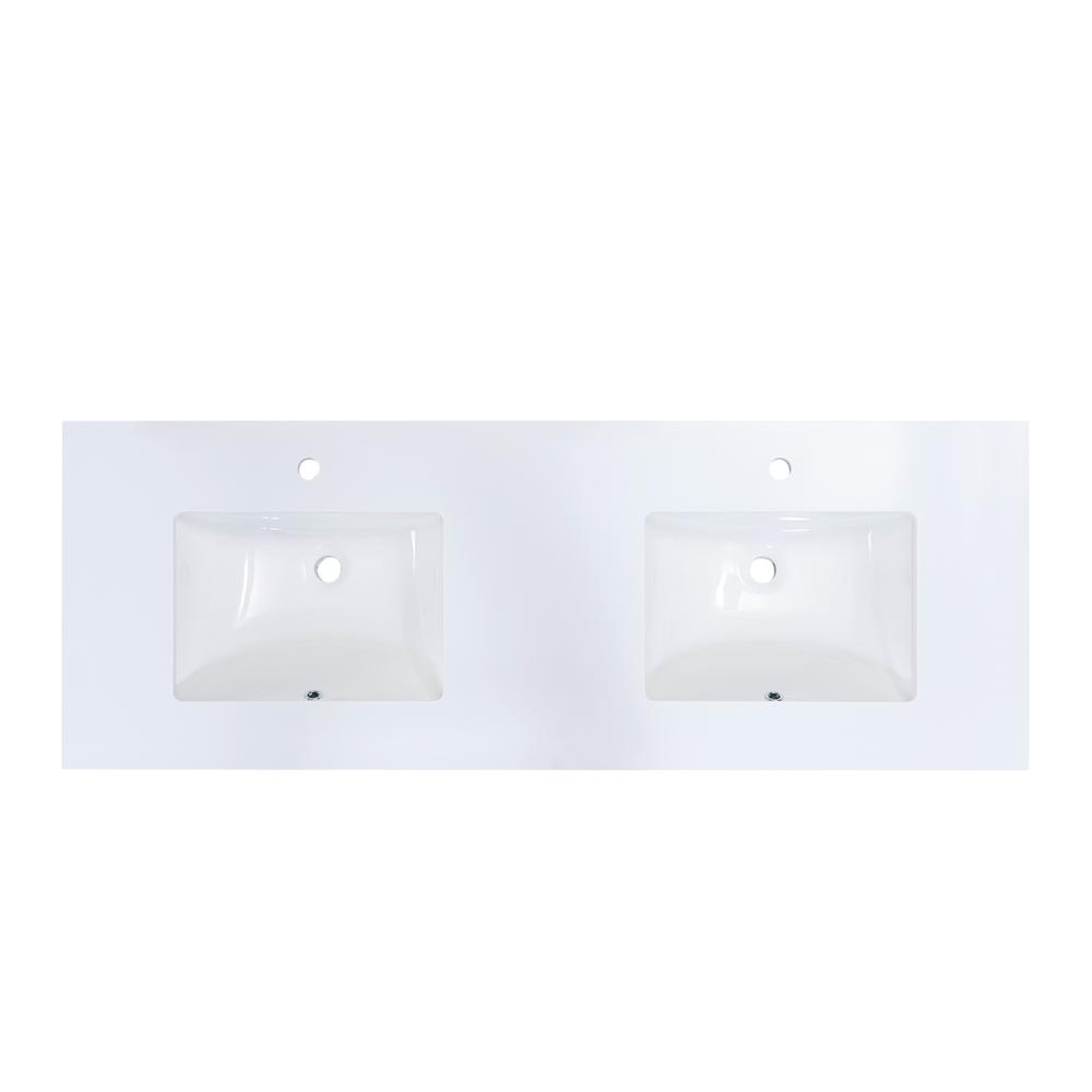 60 in. Composite Stone Vanity Top in Snow White with White Sink