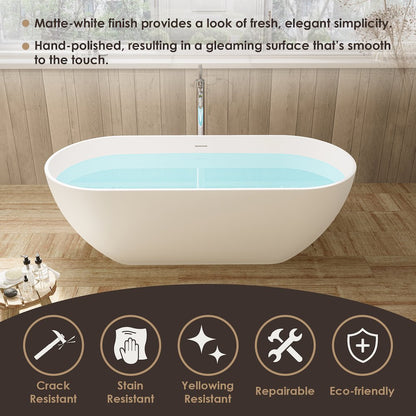 59" x 30" Solid Surface Soaking Bathtub and Integrated Overflow