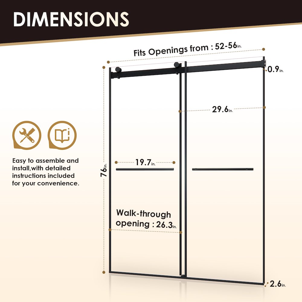 Frameless Exposed Roller Shower Door in Matte Black with Clear Glass