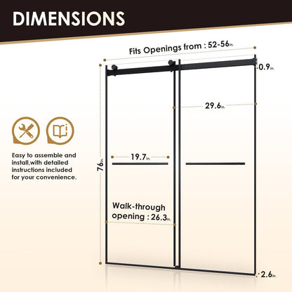 Frameless Exposed Roller Shower Door in Matte Black with Clear Glass