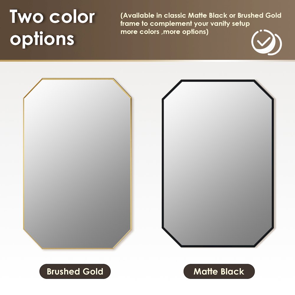 24"x36" Octagon Aluminum Framed in Brushed Gold Modern Bathroom Wall Mirror