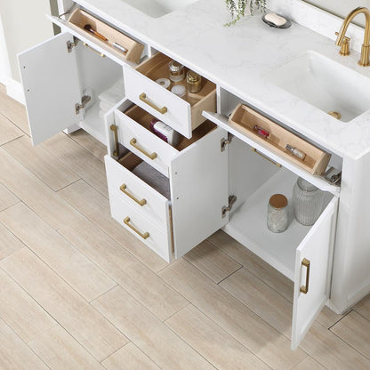 72" Double Bathroom Vanity in White without Mirror