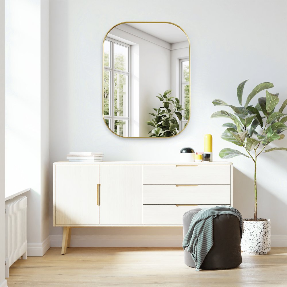 24x32" Rectangular Aluminum Framed in Brushed Gold Modern Bathroom Wall Mirror
