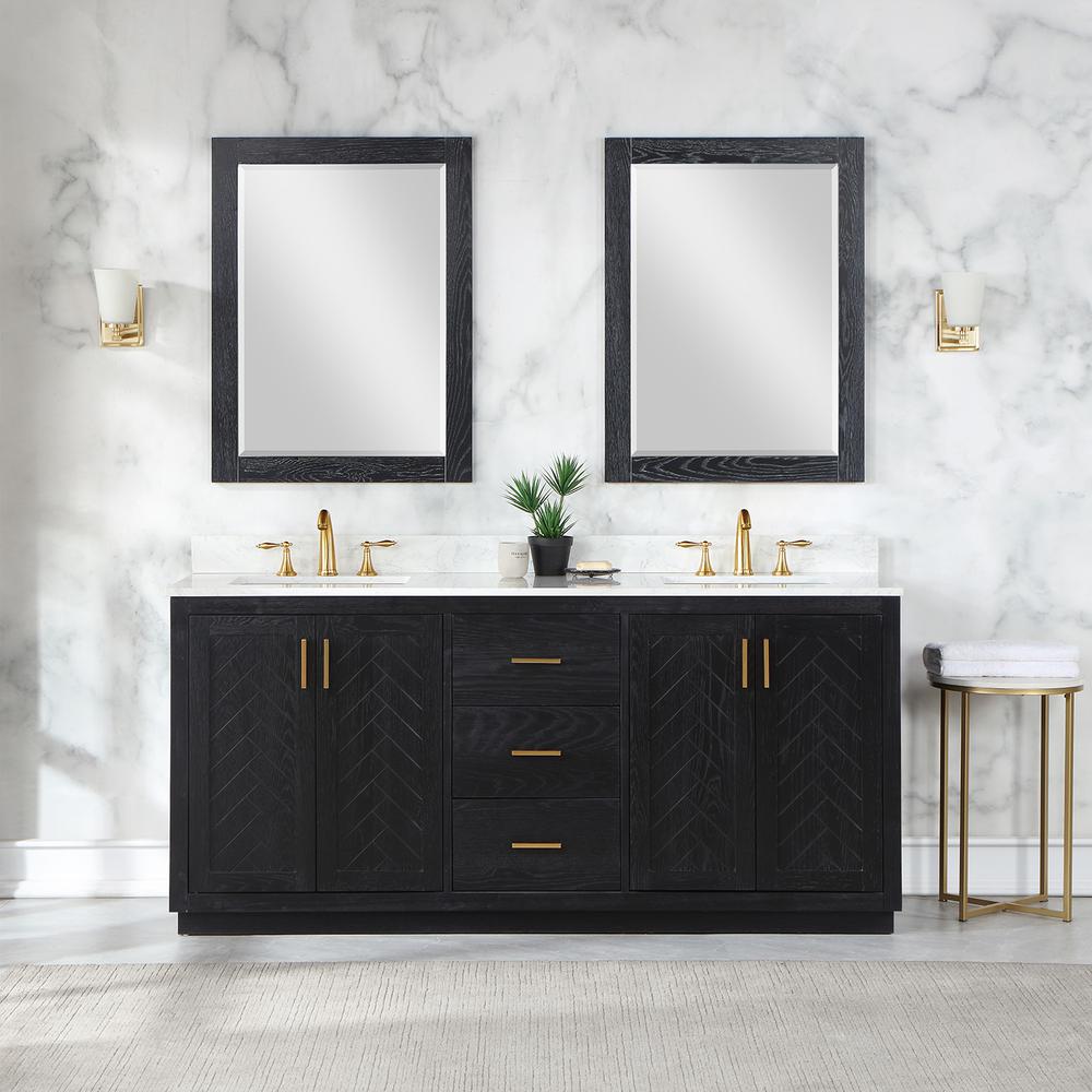 72" Double Bathroom Vanity Set in Black Oak with Mirror