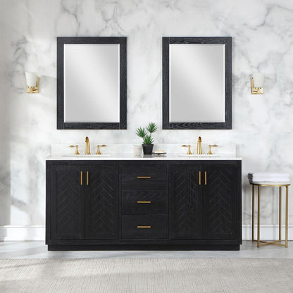 72" Double Bathroom Vanity Set in Black Oak with Mirror