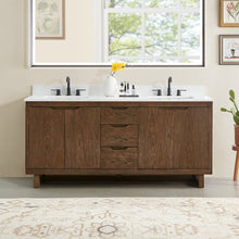 72" Double Bathroom Vanity in Brown Brushed Oak with Grain White