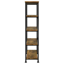 4-Shelf Wooden Bookcase in Antique Nutmeg with Industrial Design