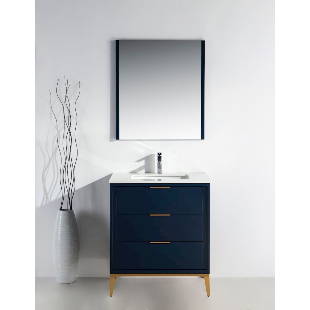 Divani 30'' Gloss Blue Vanity W/ Quartz Counter Top (Back Splash Free)