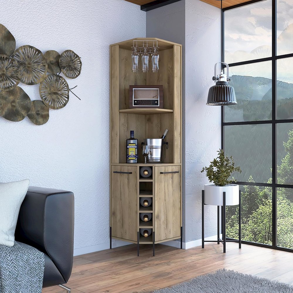 Hans Corner Bar Cabinet Macadamia MDF