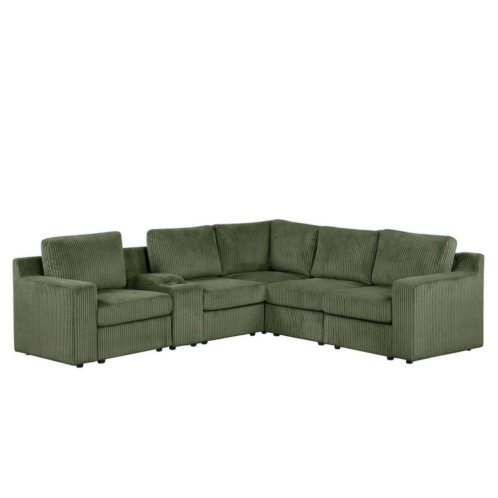 8-Piece Contemporary Modular Sectional Sofa with Storage and Cupholders, Green