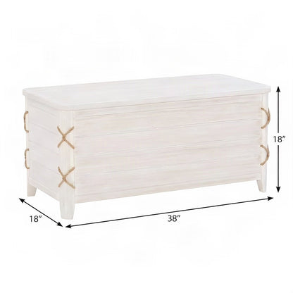 Rope-Detail Wooden Blanket and Storage Chest with Safety-Hinge Lid, White