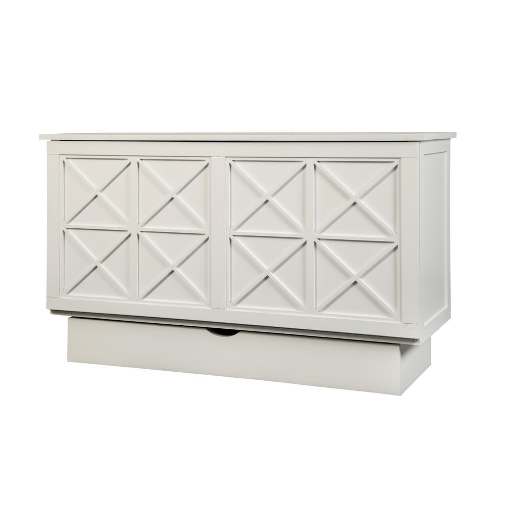Queen Cabinet Bed White Finish Free Standing Guest Bed Useable Top Surface