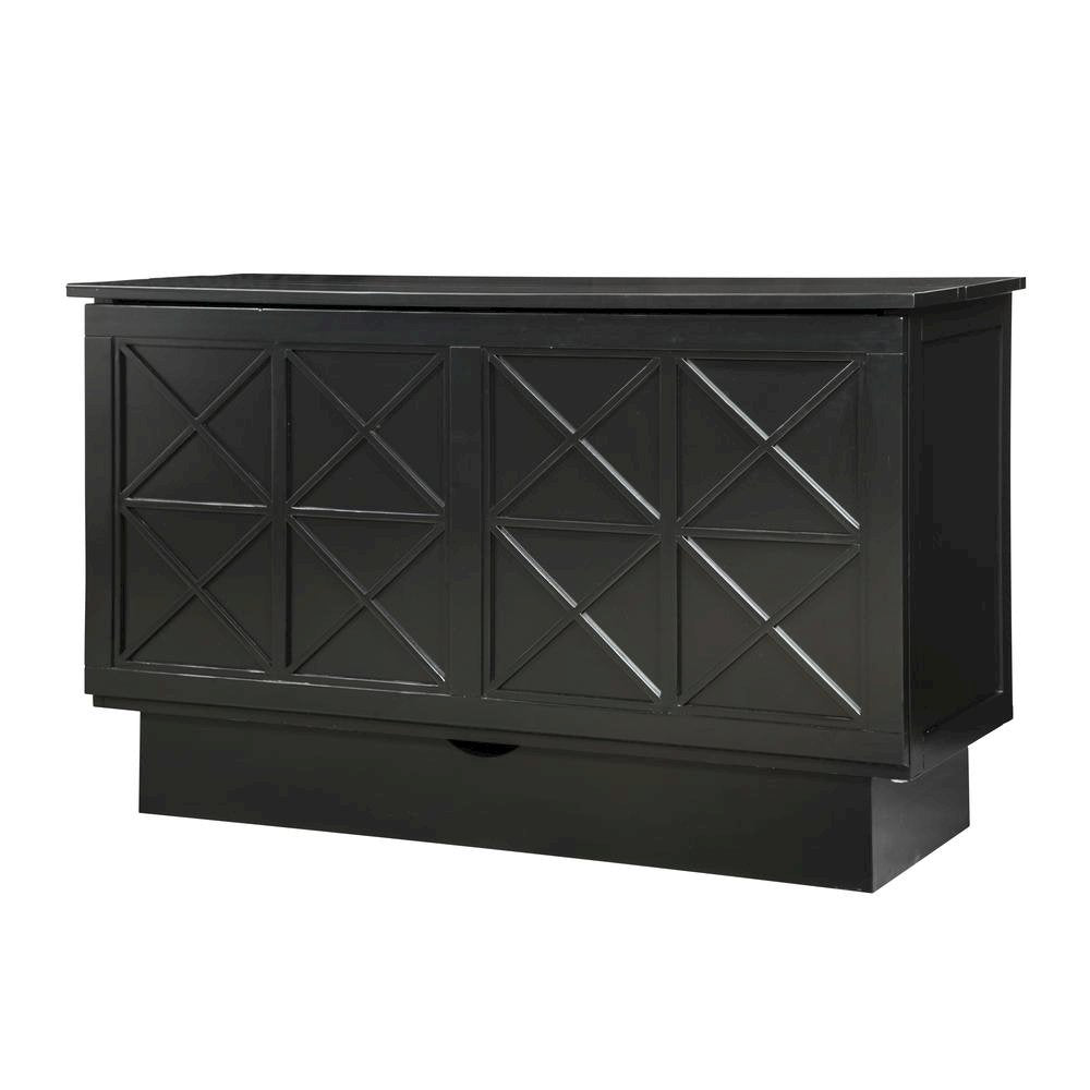 Black Queen Cabinet Bed Wood Frame Murphy Style with 500 lbs Capacity