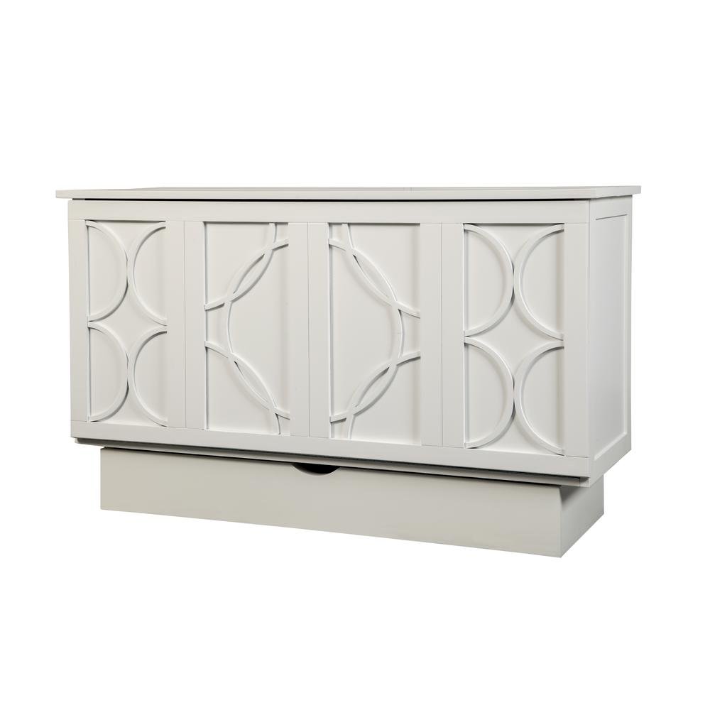 White Wood Queen Cabinet Bed Free Standing Sleeper with Usable Top Surface
