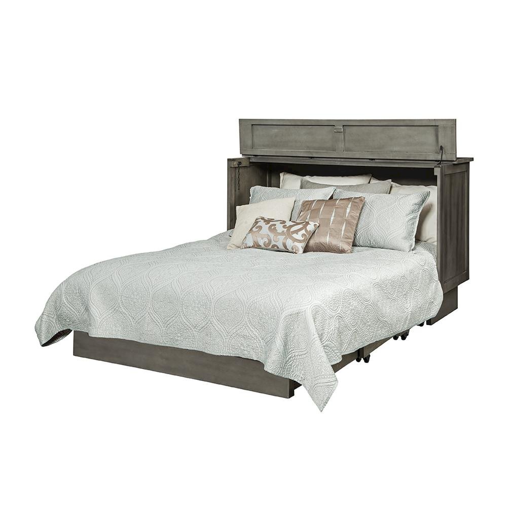 Modern Gray Queen Cabinet Bed Wood Frame with Free Standing Design, Usable Top