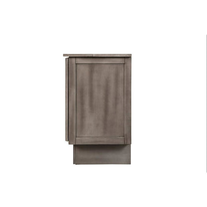 Modern Gray Queen Cabinet Bed Wood Frame with Free Standing Design, Usable Top