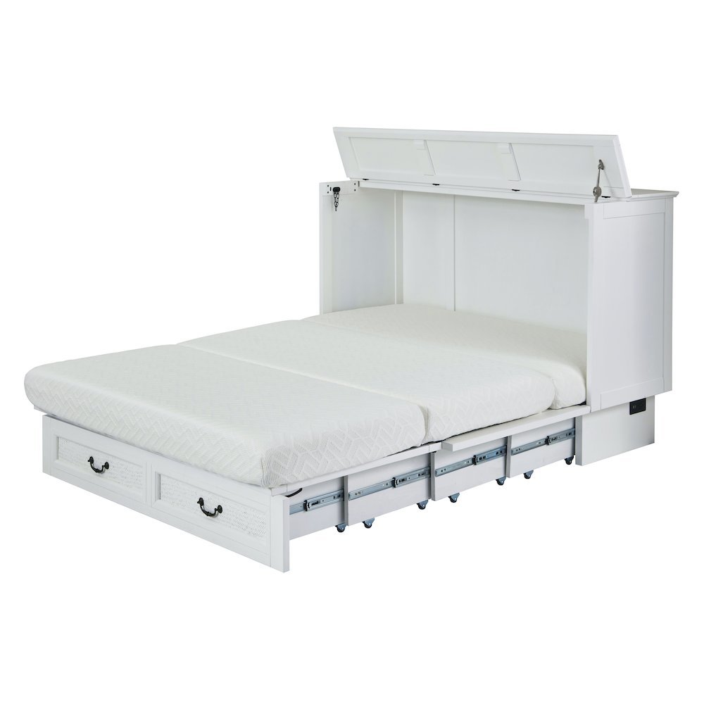 White Queen Cabinet Bed with Wicker Detail and Integrated USB Port Wood